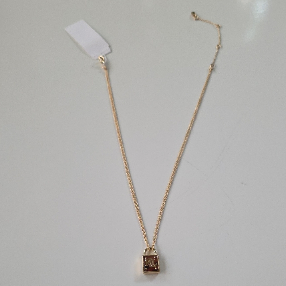 Lauren Ralph Lauren Gold Tone Padlock Pendant Necklace.